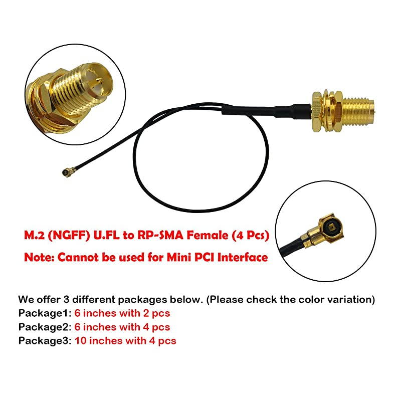 to SMA M2 NGFF to RPSMA Female MHF4 IPX4 IPEX4 Ipex Connector Pigtail WiFi Antenna Extension Cable 10 inches 4 Pcs