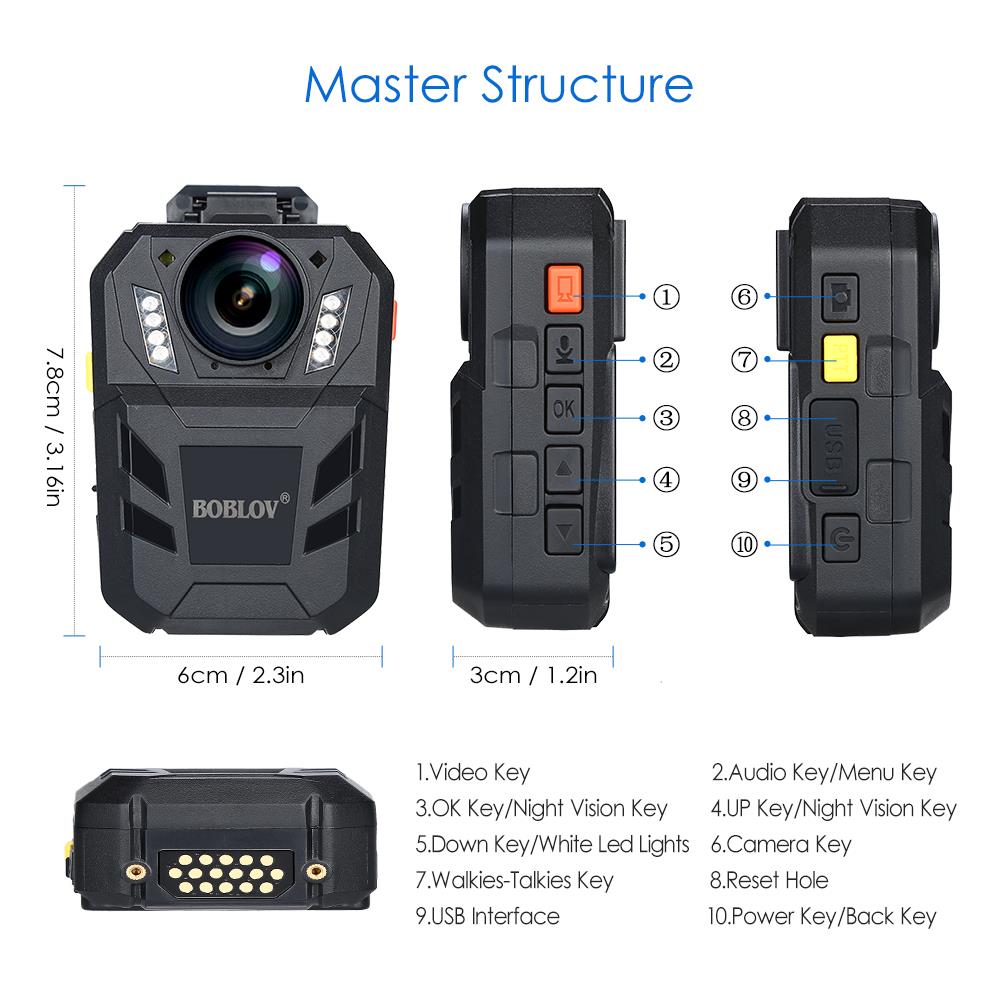 BOBLOV WA7-D Ultra HD 1296P 64GB 2.0" Night Vision Body Worn Camera Recorder Remote Control 170&deg;FOV 4000mAh Guard Video Security Camcorder