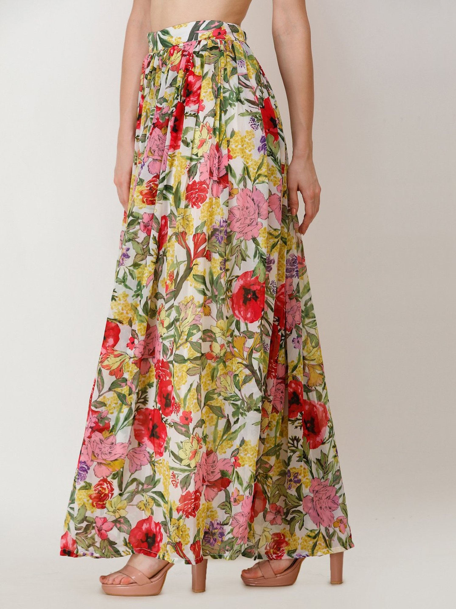 Scorpius Multicolor Georgette Floral Print Skirt