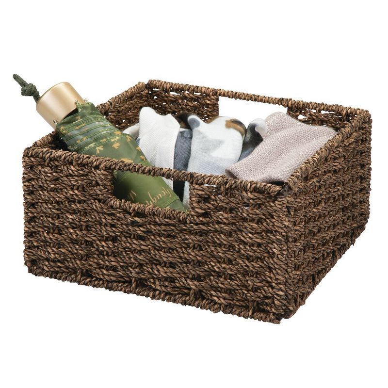 mDesign S Woven Seagrass Home Storage Basket for Cube Furniture, 4 Pack - Brown