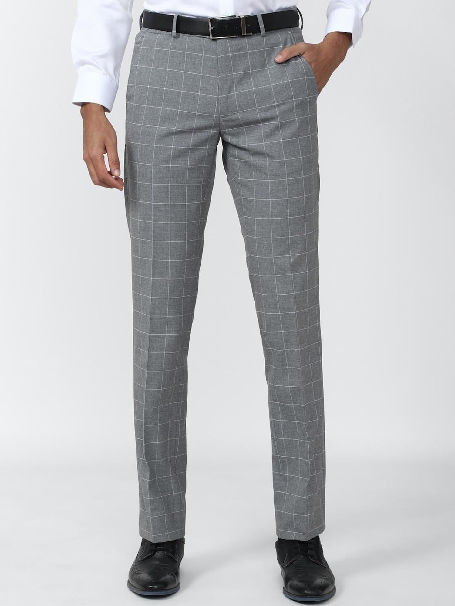 Van Heusen Grey Slim Fit Checks Trousers