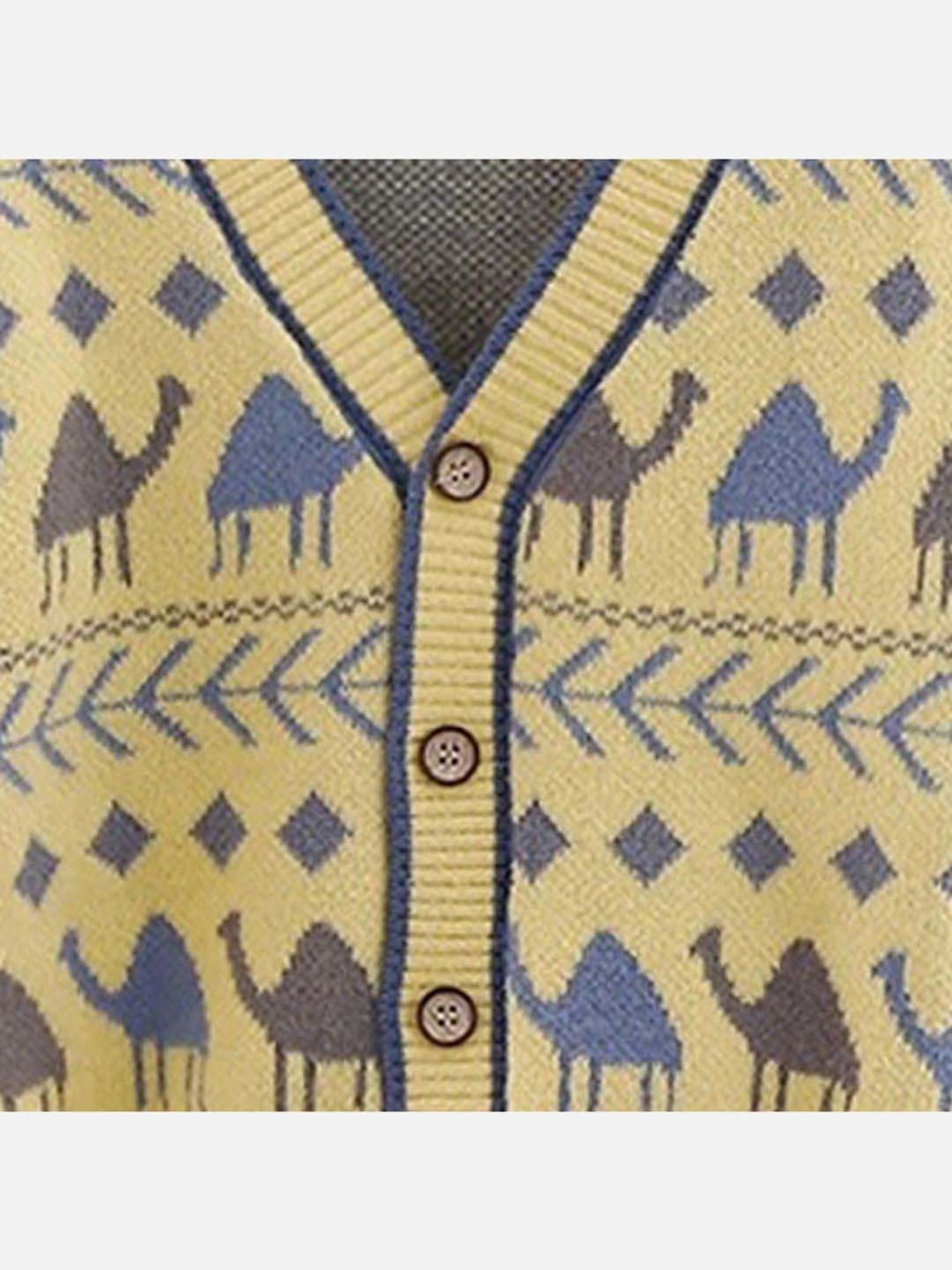 Little Surprise Box Camel Troop Yellow & Blue Printed Full Sleeves Cardigan