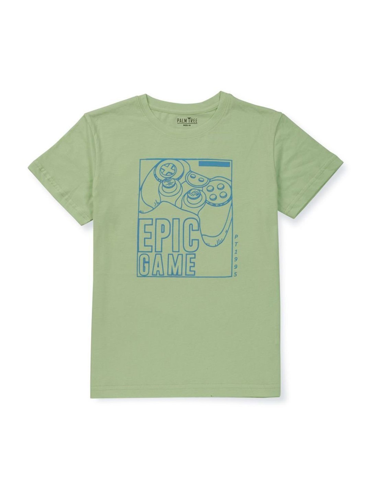 Palm Tree Kids Green Cotton Printed T-Shirt