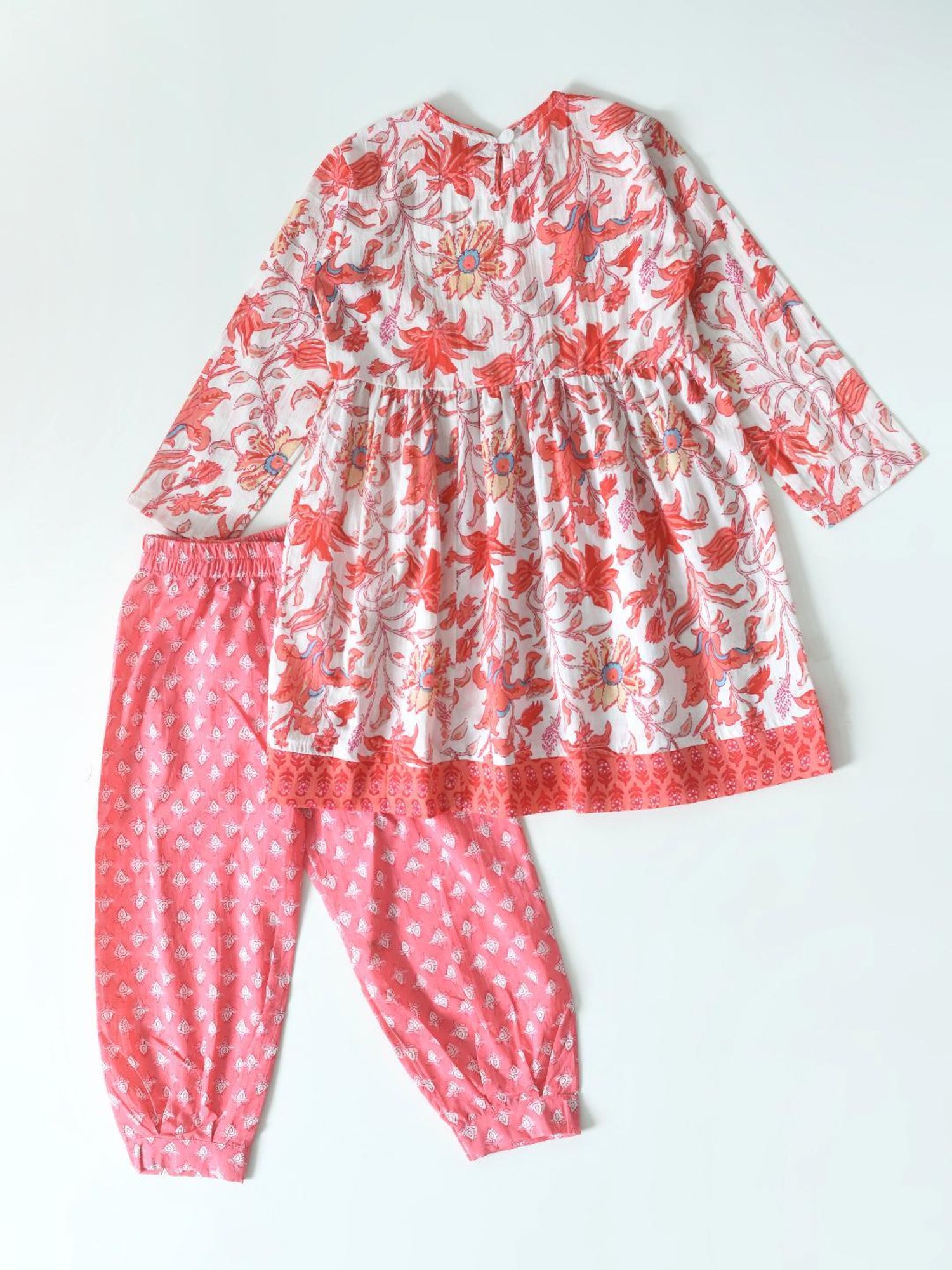 Bella Moda Kids Red Printed Full Sleeves Kurti with Pants