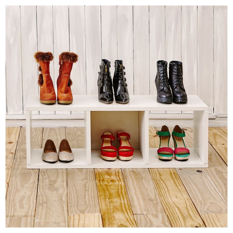 Way Basics Stackable 3 Cubby Eco Storage and Shoe Organizer White