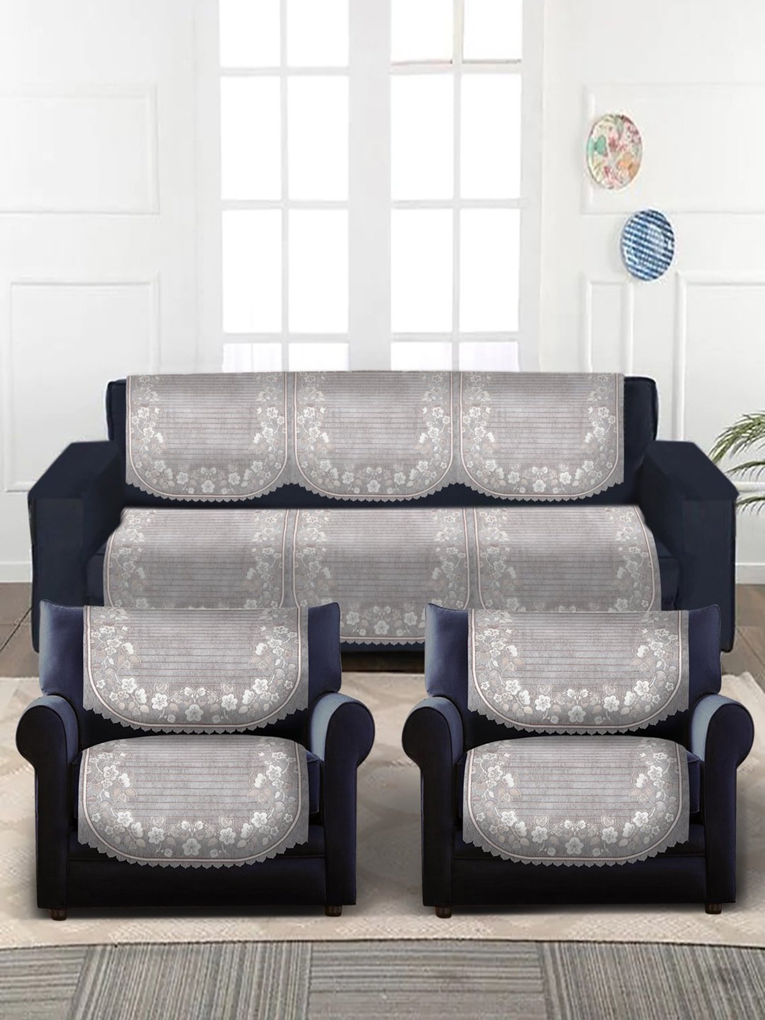 HOSTA HOMES Woven Grey 5 Seater Without Arm Rest Sofa Cover