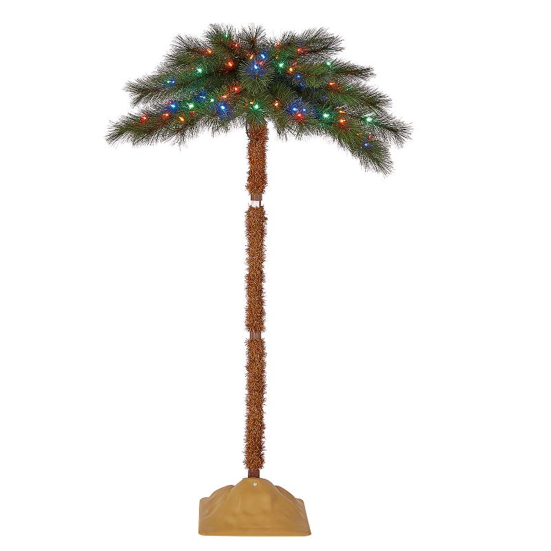 Home Heritage 5 Foot Christmas Fake Palm Tree Prelit with Multi Color LED Lights