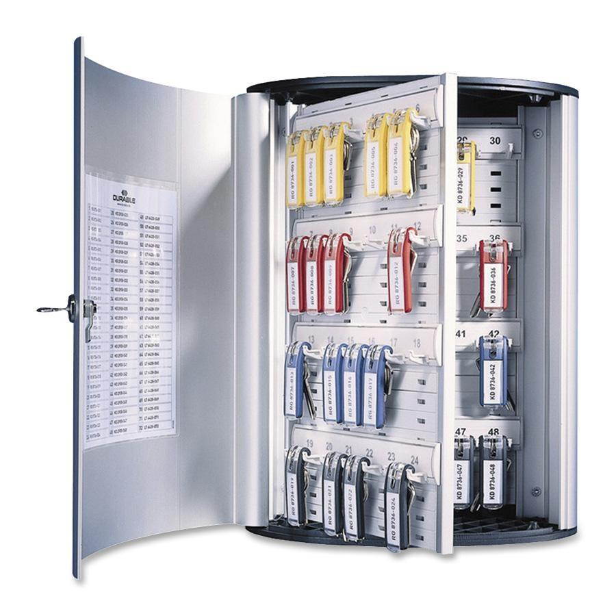 Durable Locking Key Cabinet 72-Key Brushed Aluminum 11 3/4 x 4 5/8 x 15 3/4
