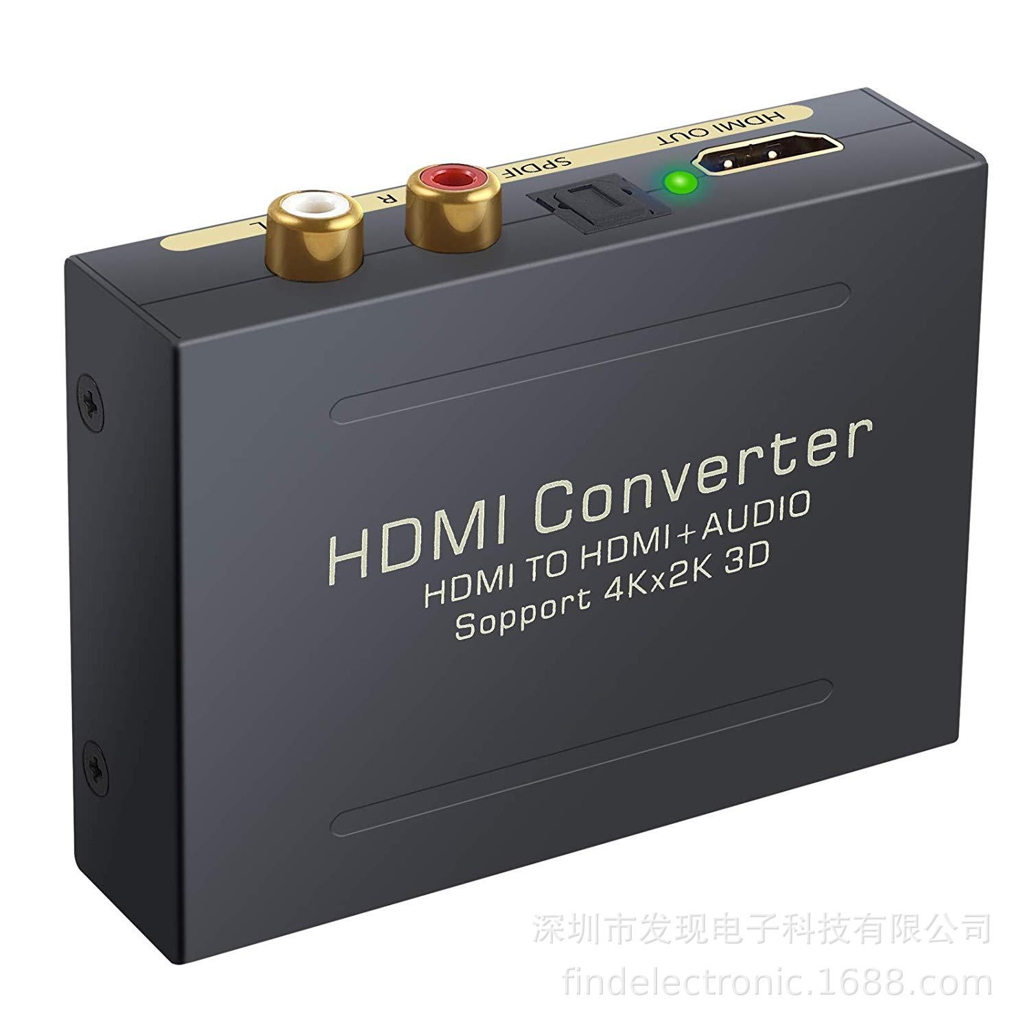 ESTONE  HDMI Audio Extractor HDMI to HDMI + Optical Toslink(SPDIF) + RCA(L/R) Stereo Analog Outputs Video Audio Splitter Converter Support 4K@30Hz 1080P Full HD 3D
