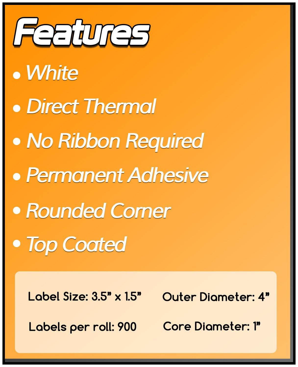 [10 Rolls / 9000 Labels] SOJITEK ZE1312112 3.5 x 1.5 Inch Thermal Labels Zebra Compatible Labelwriter Desktop Printer - 1" Core