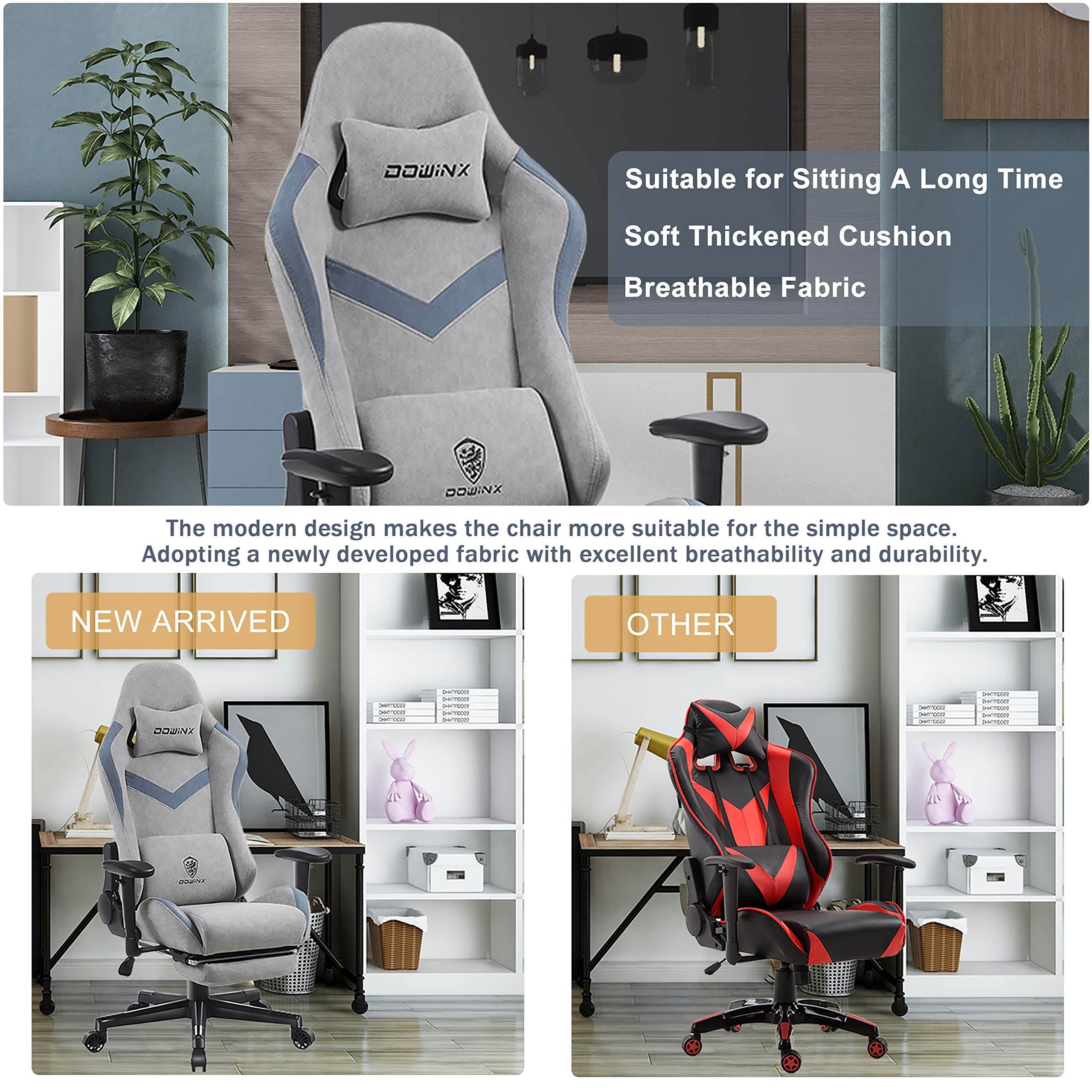 Dowinx Gaming Chair Breathable Fabric Office Chair with Massage Lumbar Support, High Back Ergonomic Comouter Chair Adjustable Swivel Task Chair with Footrest (Blue)