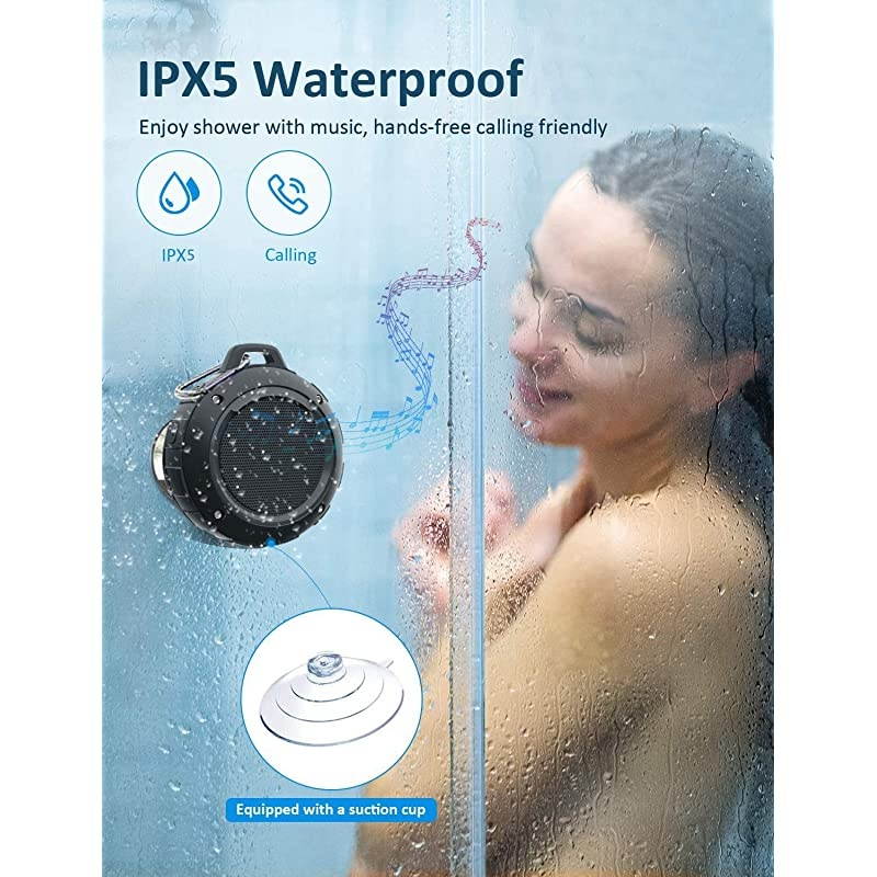 Outdoor Waterproof Bluetooth Speaker Wireless Portable Mini Shower Travel Speaker with Subwoofer Enhanced Bass Built in Mic for Sports Pool Beach Hiking Camping Black