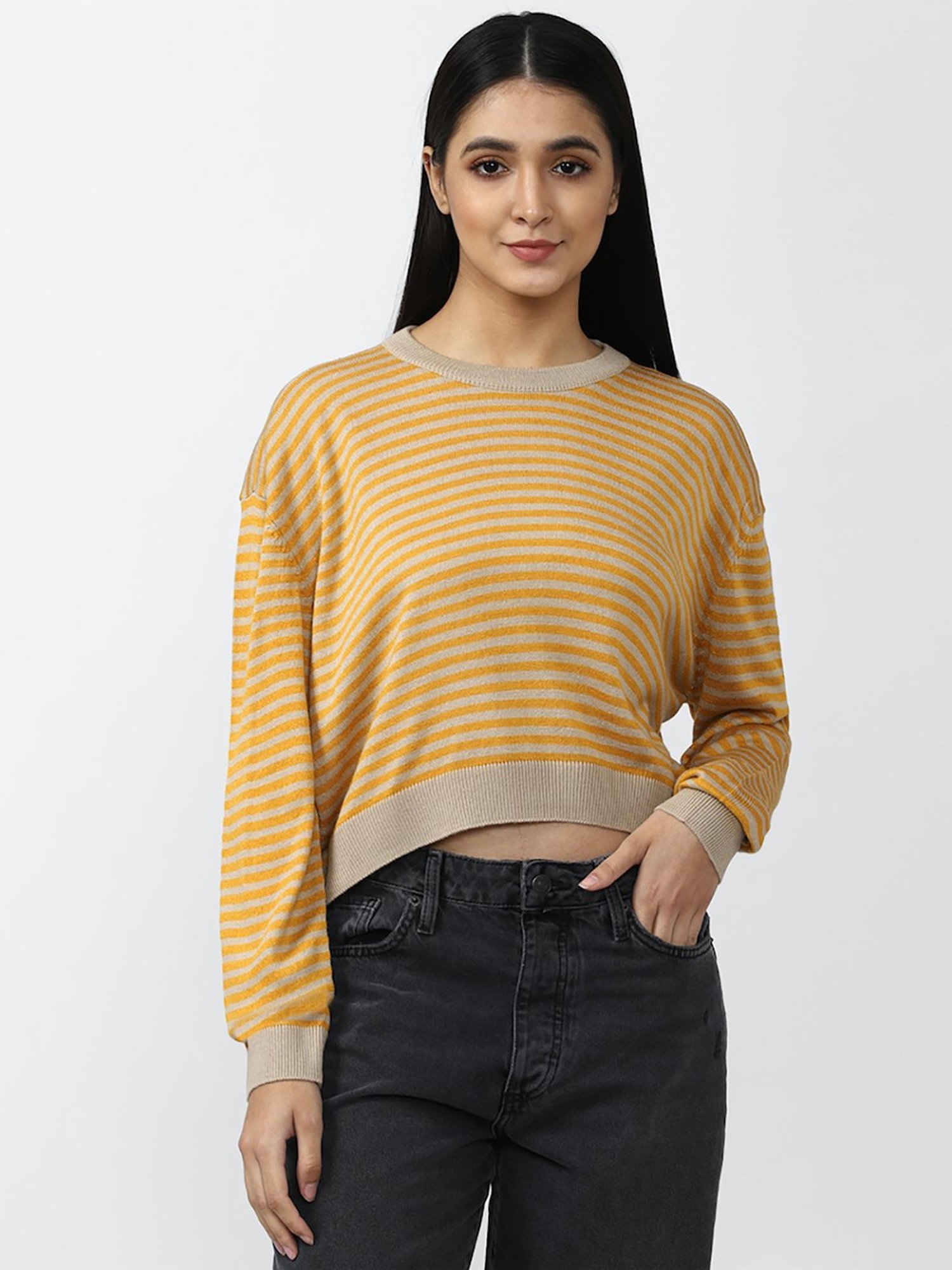 Forever 21 Yellow & Grey Striped Sweater
