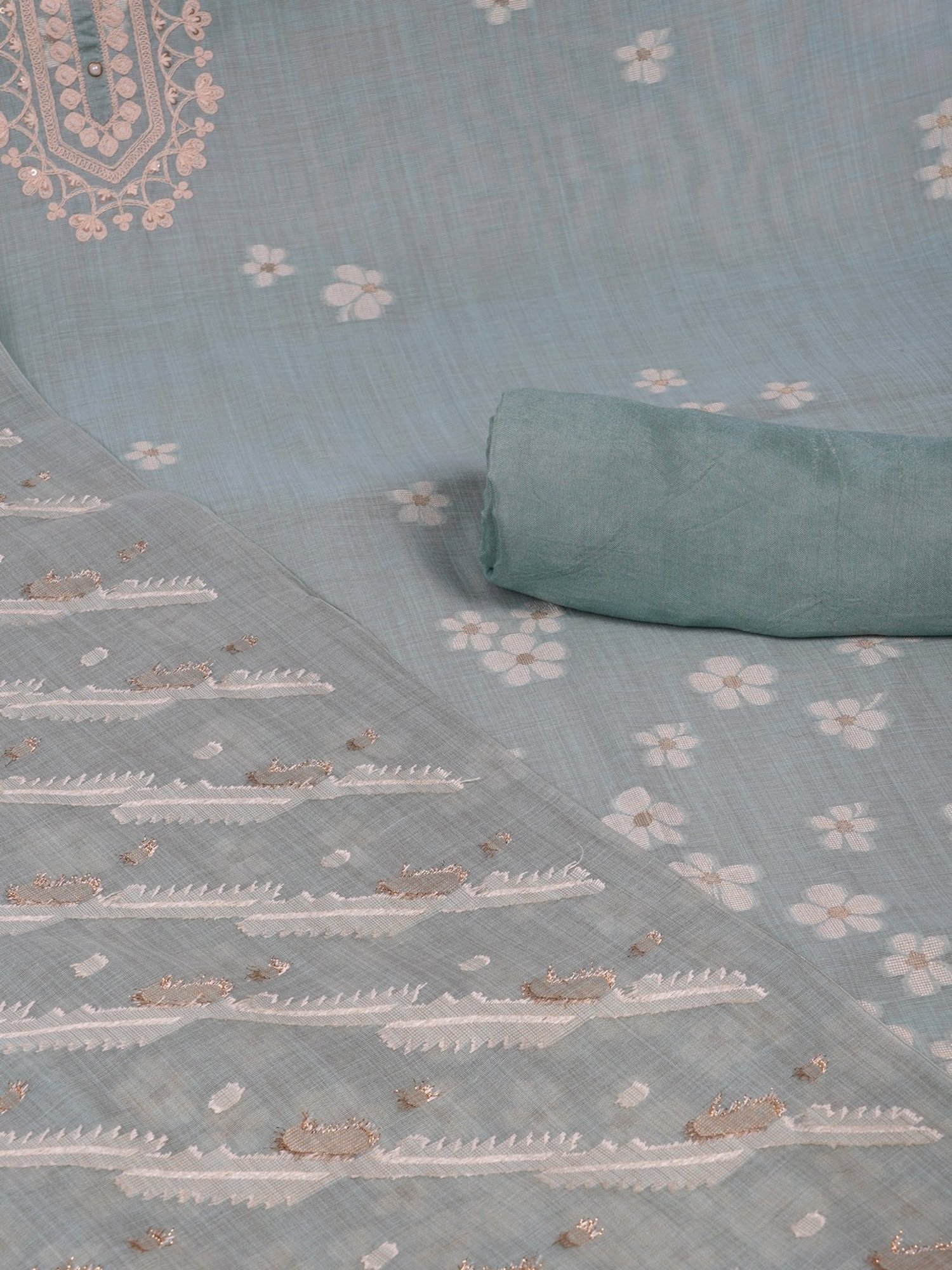 Kami Kubi Grey Embroidered Dress Material