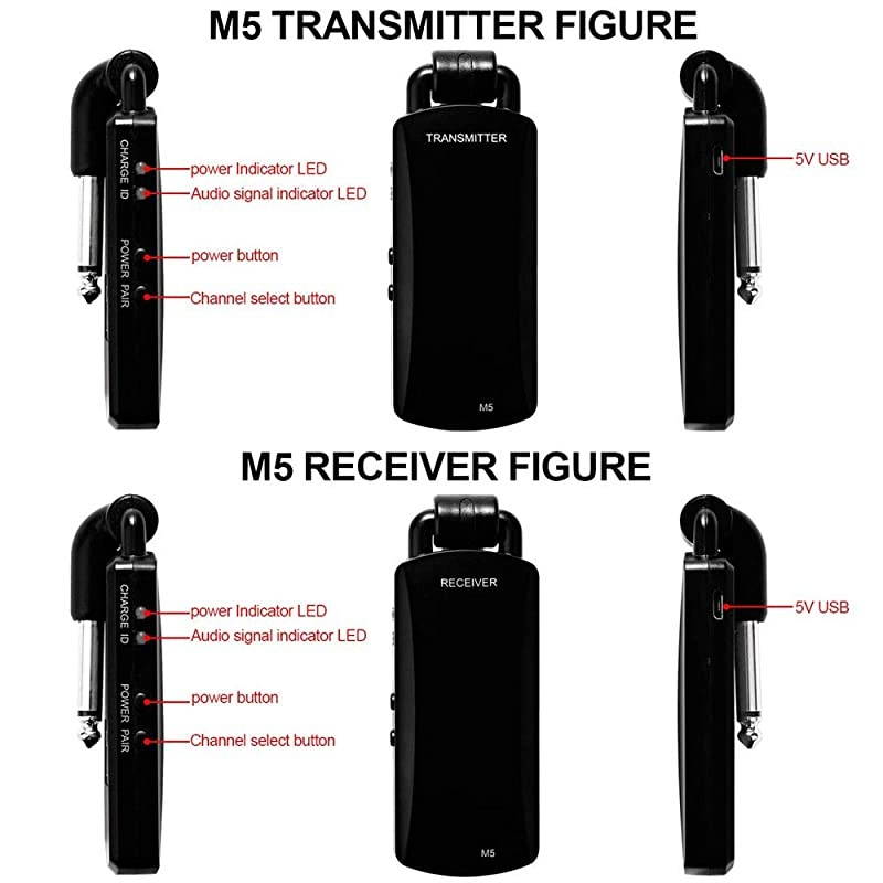 Wireless guitar transmitter receiver 5.8GHz Wireless Guitar System Rechargeable Audio Guitar System Electric Digital Guitar System Transmitter Receiver Set