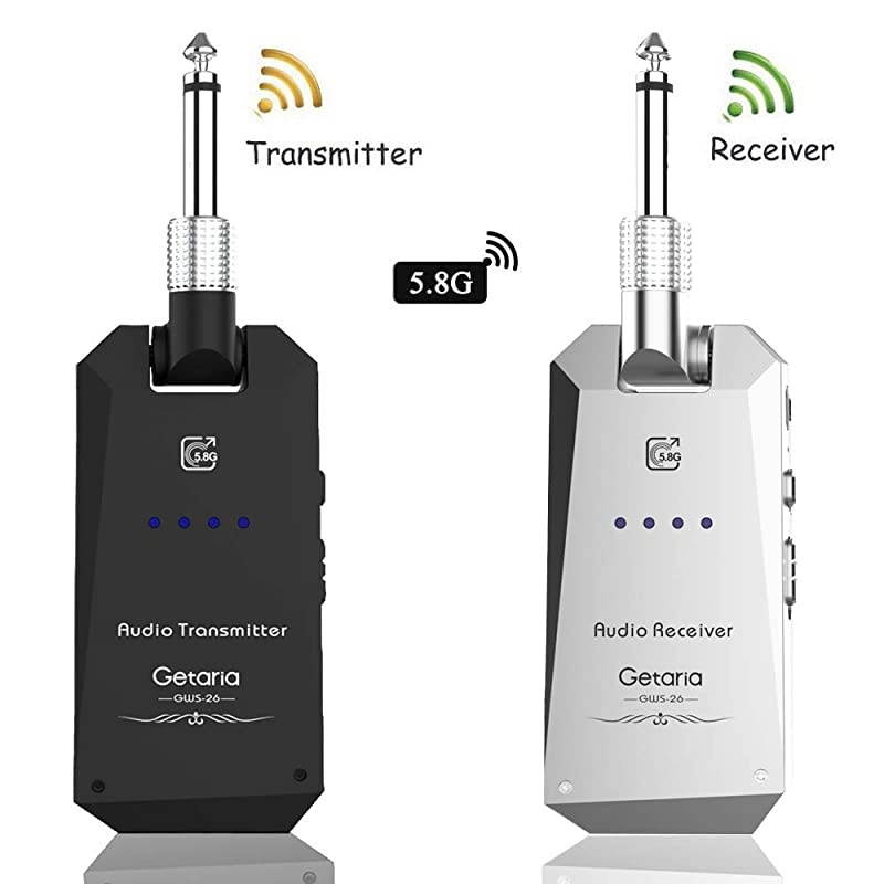 Wireless Guitar Transmitter Receiver Set 5.8GH Wireless Guitar System 4 Channels for Electric Guitar Bass (Silver/Black)
