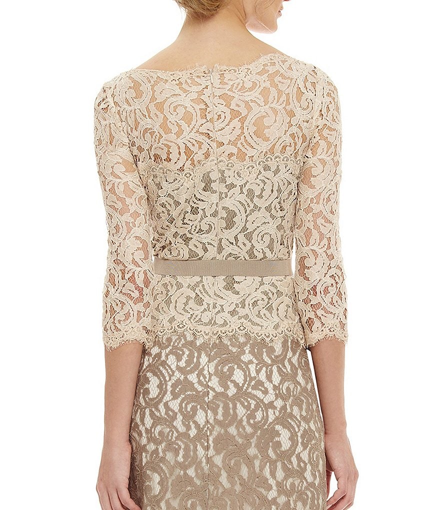 Tadashi Shoji Illusion Neck 3/4 Sleeve Two Tone Lace Gown