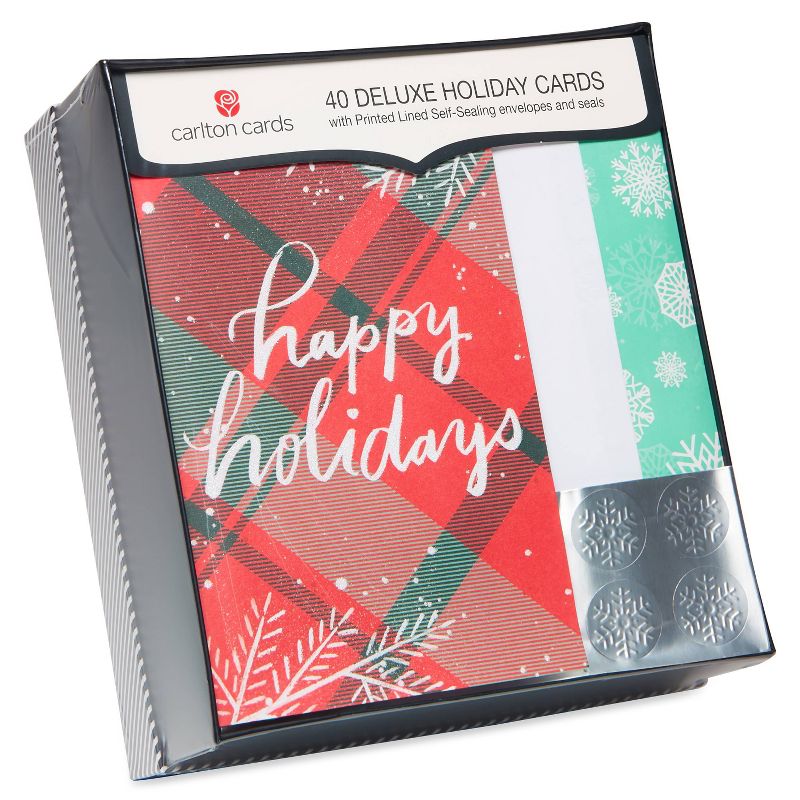 Carlton Cards 40ct Plaid Happy Holidays Boxed Cards