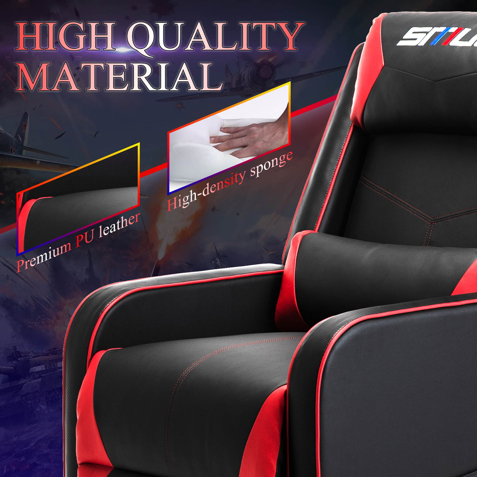 Gaming Recliner Chair Racing Style Single PU Leather Sofa Comfortable Living Room Recliners Ergonomic Adjustable Home Theater Seating - Red