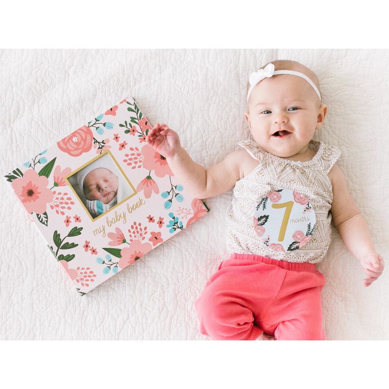Pearhead Baby Memory Book and Baby Belly Sticker Set Floral Photo and Scrapbook Albums