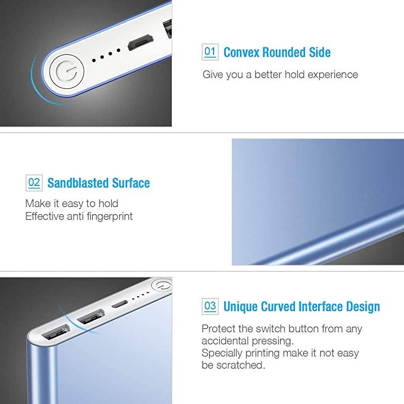 Pilot 2GS 10000mAh Portable Charger, Upgraded 3.4A Output Power Bank Compatible with iPhone iPad Samsung Phones and Tablet, Blue