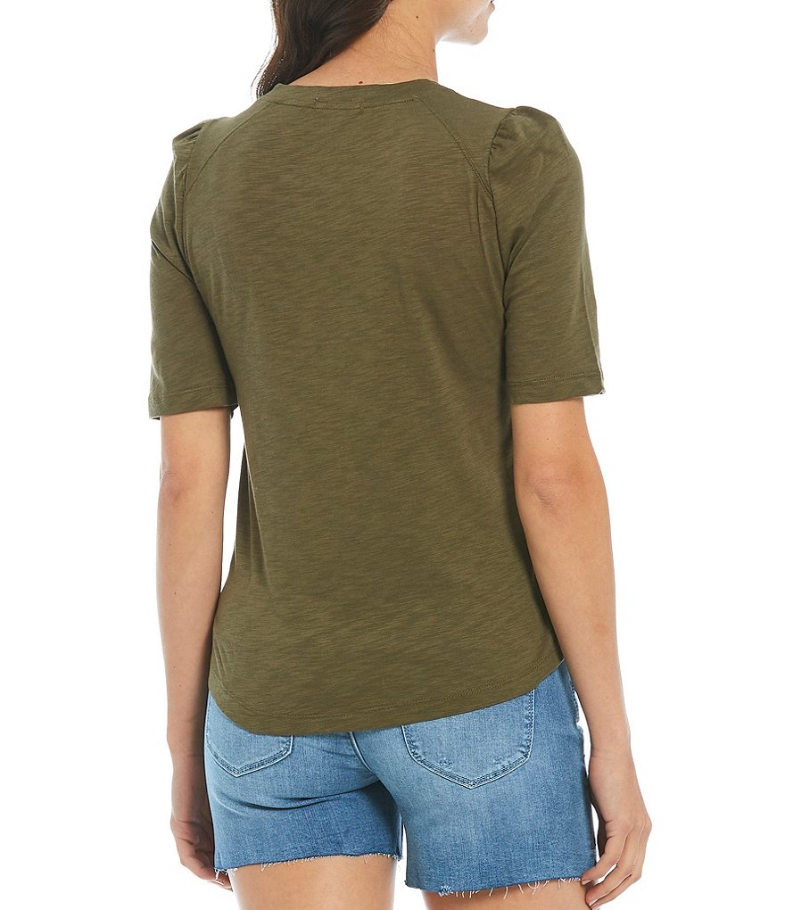 Democracy Crew Neck Elbow Puff Sleeve Summer Screened Tee