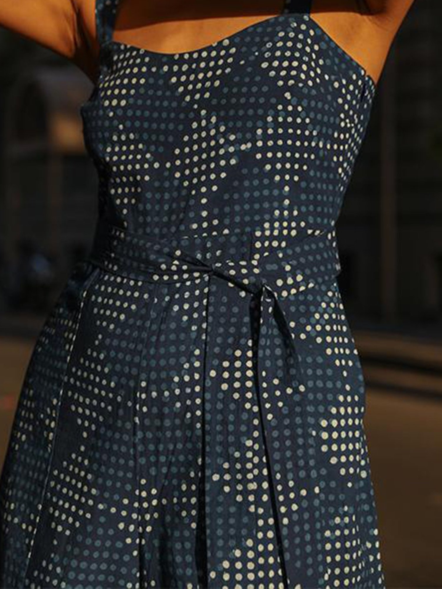 Okhai Navy Sweet Heart Neck Cotton Jumpsuit