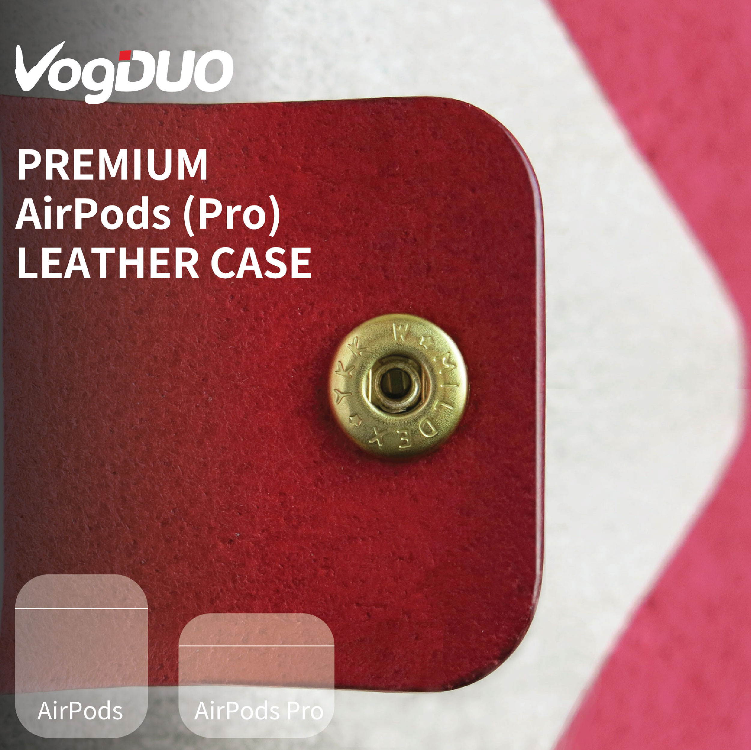VogDUO- Italian Genuine Leather Case for AirPods Pro, portable carry case, Lightning port slot design, premium metal hook for the bag, keychain or jeans, YKK button applied- Emerald