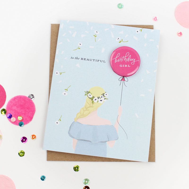 4ct Inklings Paperie Birthday Girl Button Cards Set