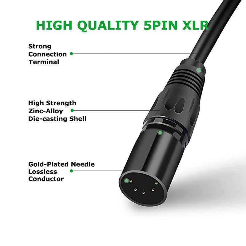 5 PIN XLR DMX Cable Adapter 20 Feet, DMX512 5PIN XLR Male to Female 5-PIN DMX Cable