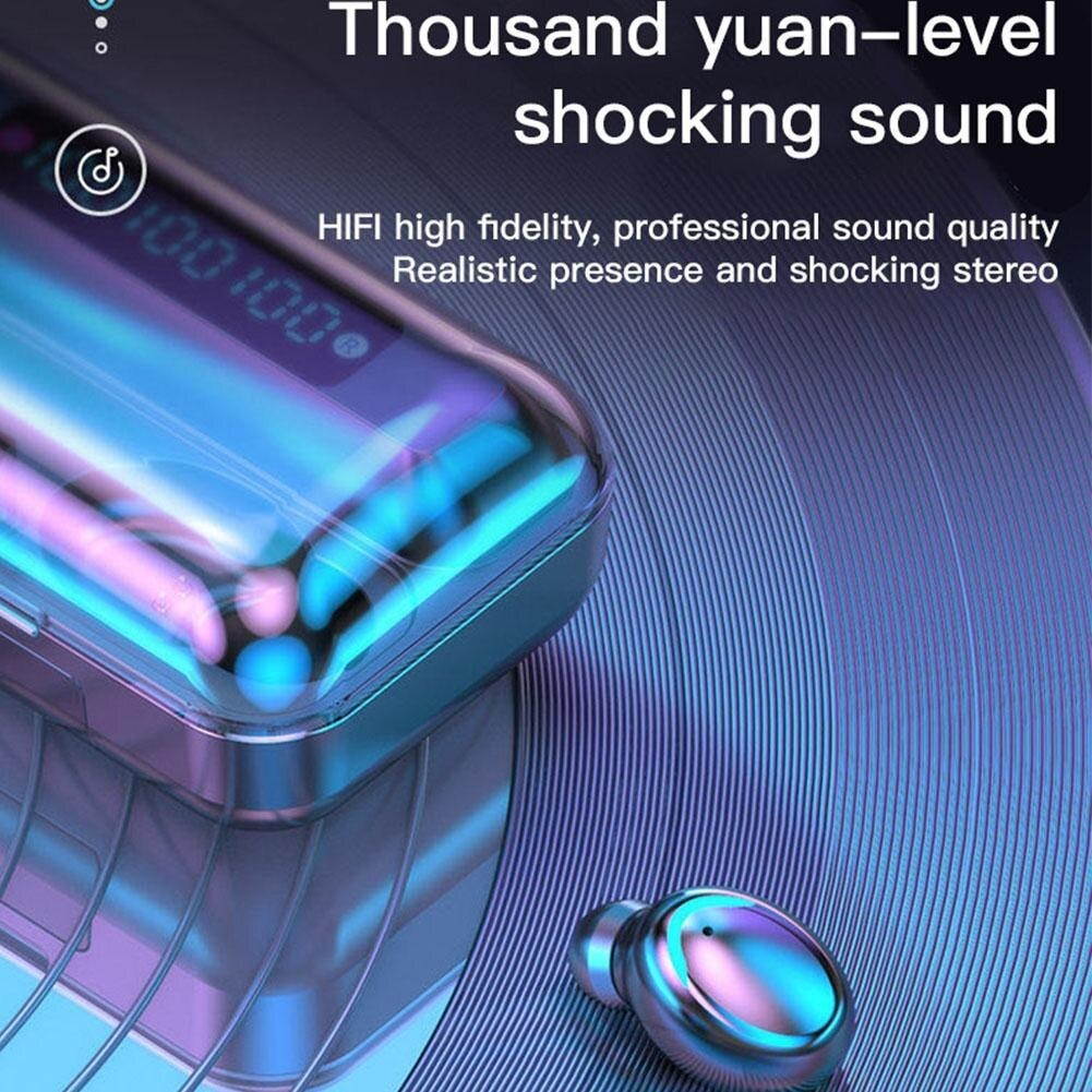 TWS Wireless 5.0 Headset Waterproof Stereo Charging Box Earbuds Sports Headset With In-ear J9P6