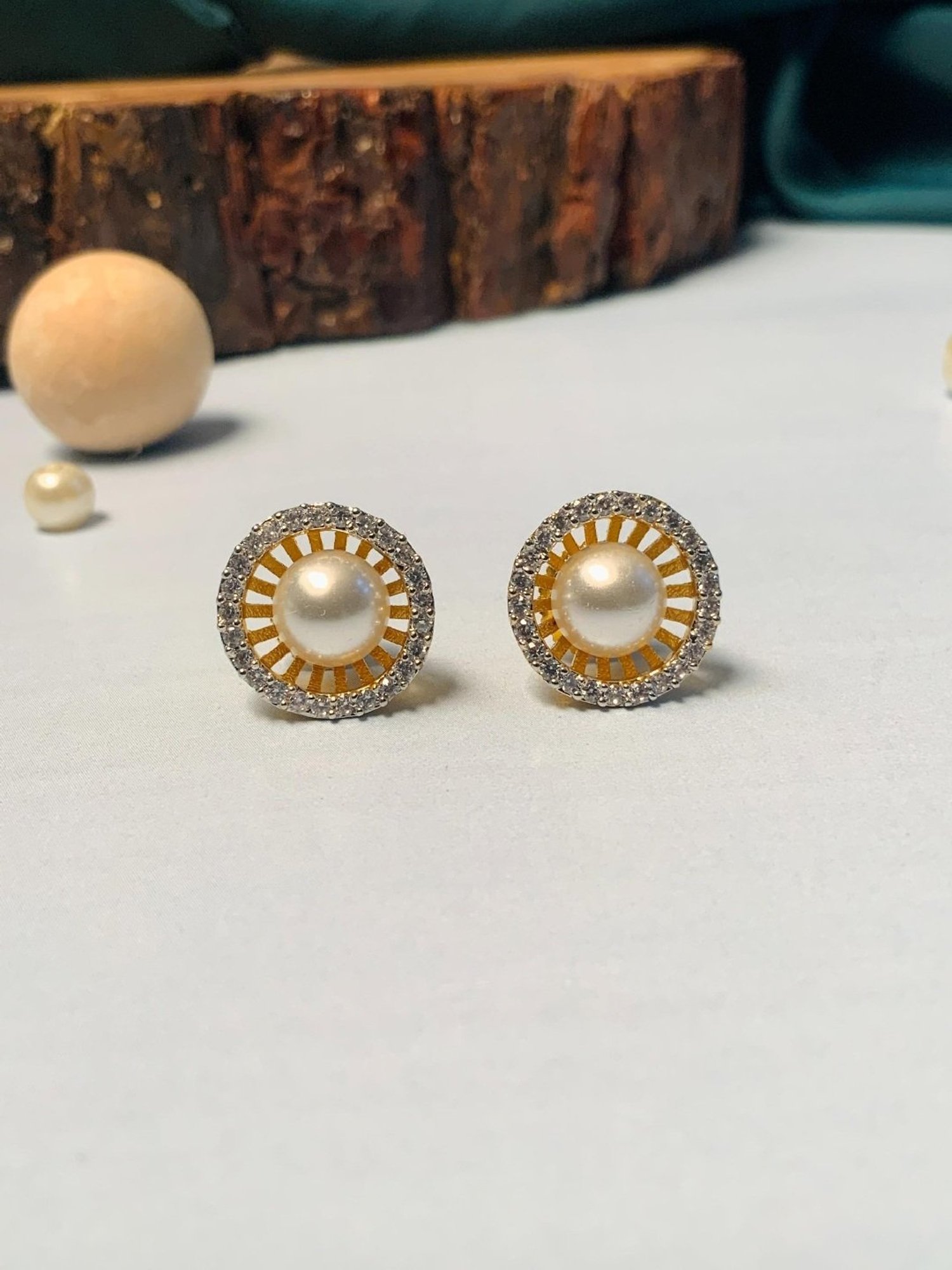 Abdesigns Gold-Plated American Diamond Stud Earrings