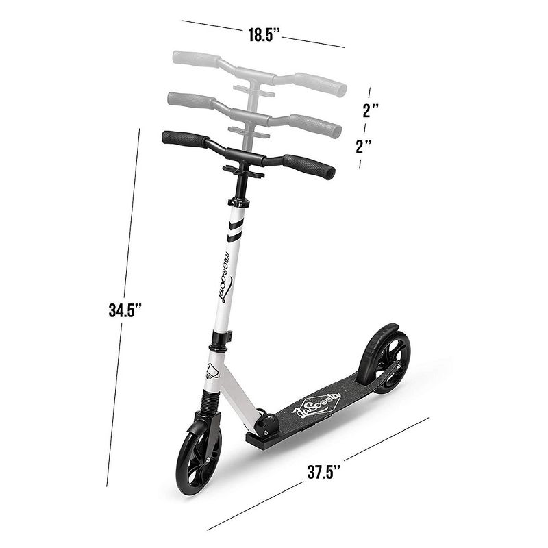 LaScoota Premium Adjustable Portable Folding Kick Scooter with Lightweight Wide Non Slip Deck and Carry Strap, White
