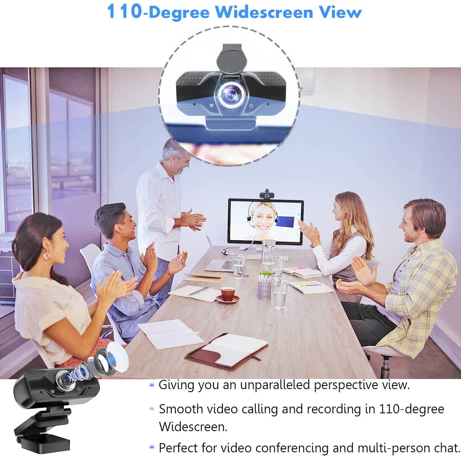 Webcam with Microphone, 1080P HD USB Web Camera, Plug and Play for PC, Laptop, Computer, Desktop, for Live Streaming, Video Call, Conference, Online Classes - Auto Light Correction, Manual Focus