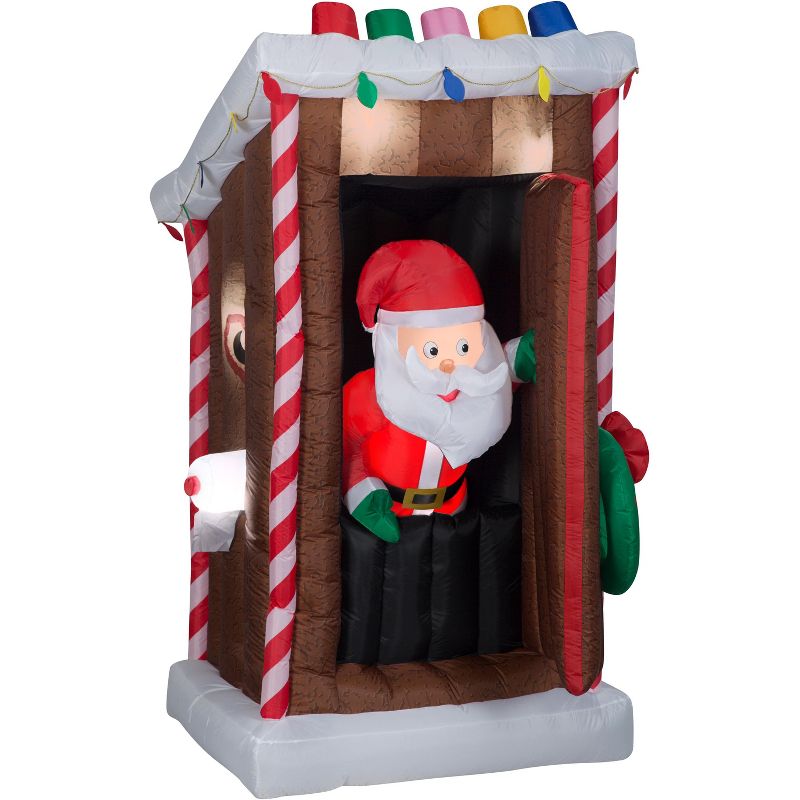 Gemmy Animated Christmas Airblown Inflatable Santa's Outhouse, 6 ft Tall, brown