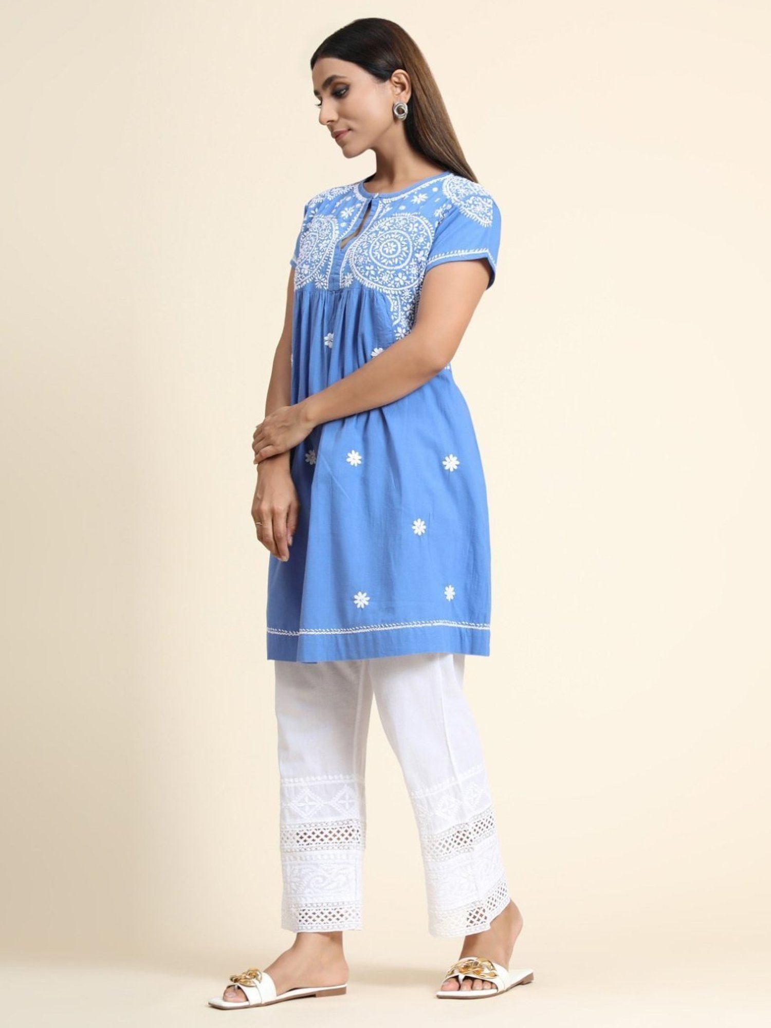House Of Kari HOK Chikankari Tunic Women Light Blue