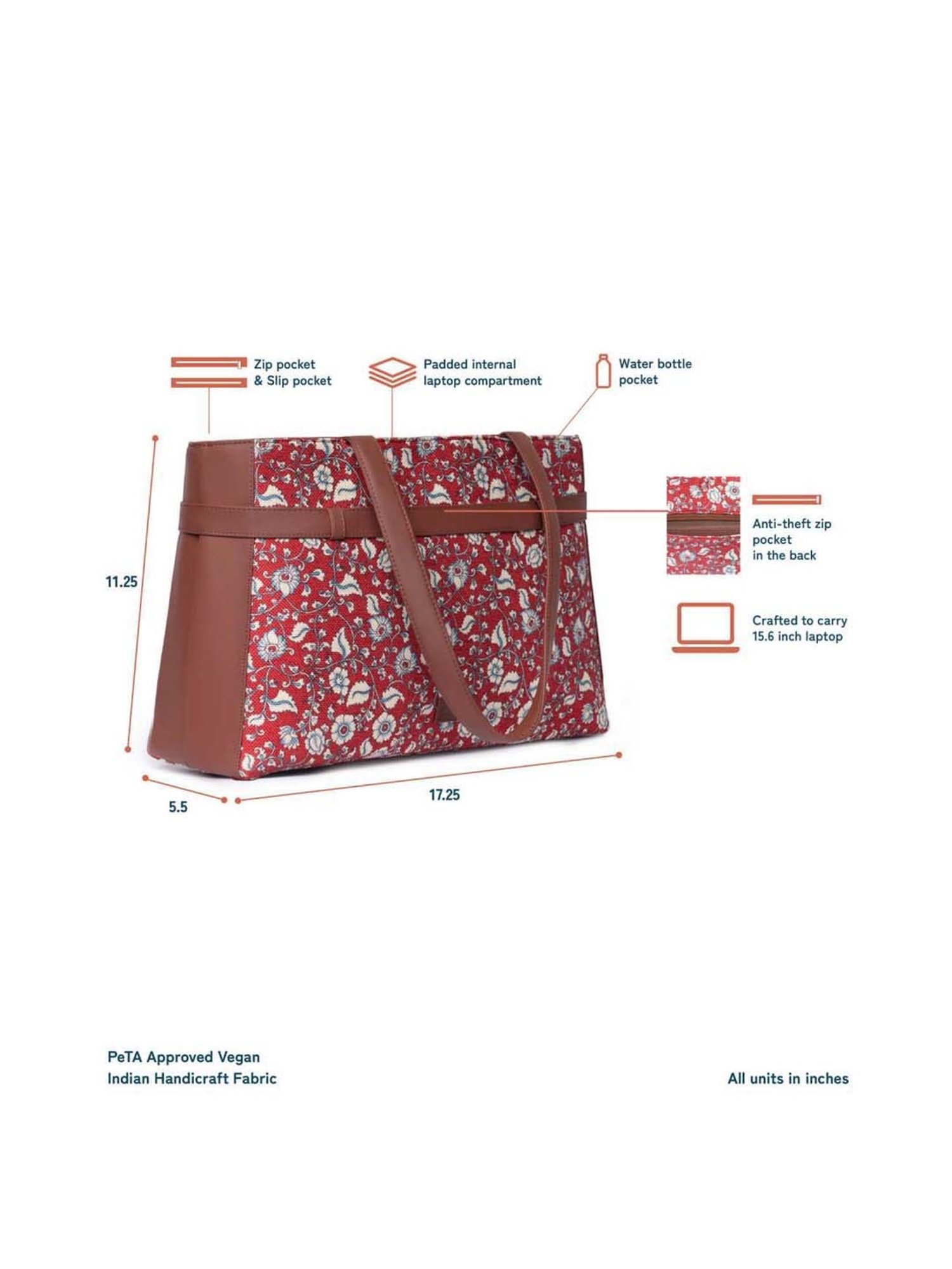 ZOUK Red Printed Large Laptop Tote Handbag