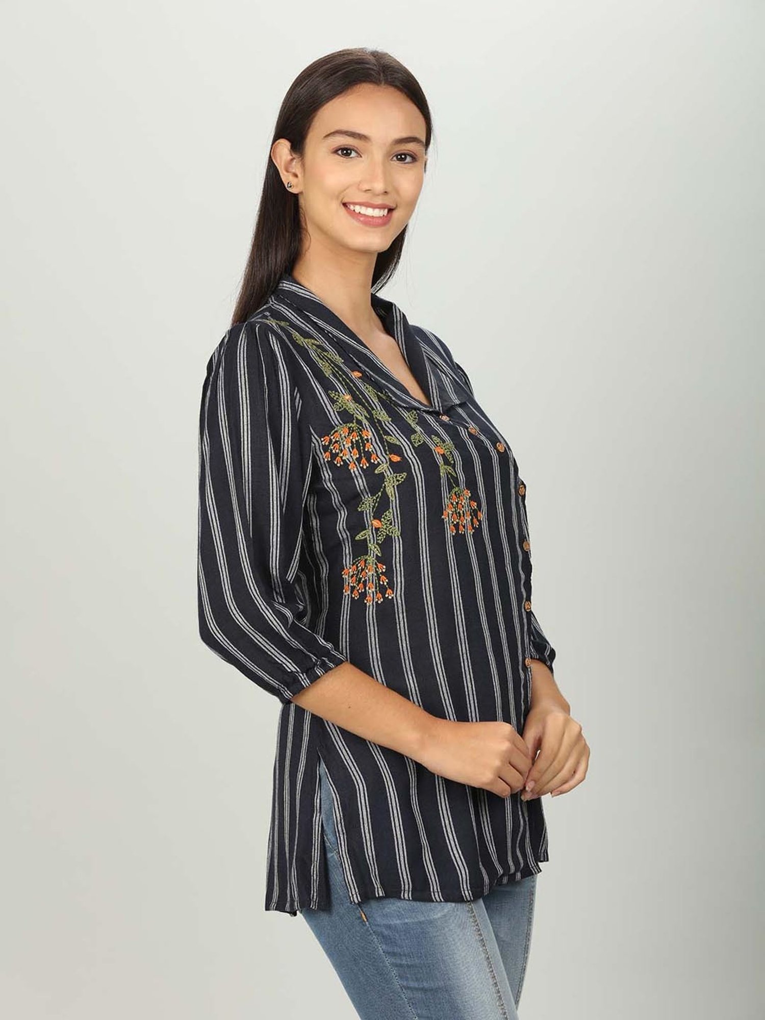 Mustard Navy Striped Shirt