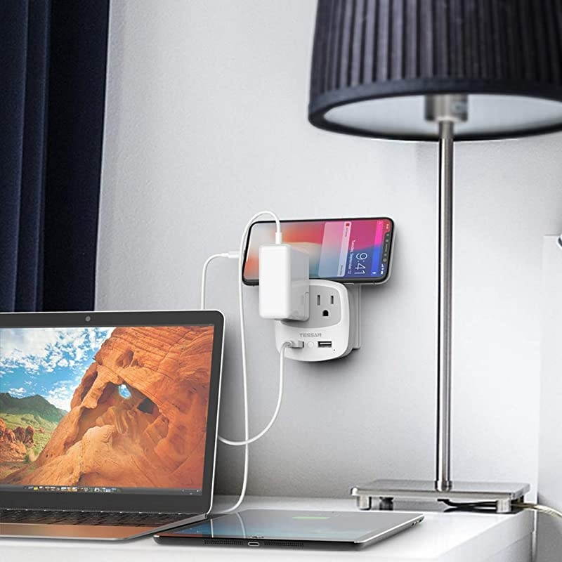 European Travel Plug Adapter  International Power Adaptor with 2 USB 2 American Outlets Europe Charger Adapter for US to EU Italy Spain France Germany Iceland Greece Israel Type C