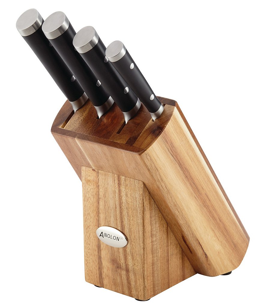 Anolon Imperion Damascus Steel Knife & Acacia Wood Block Set