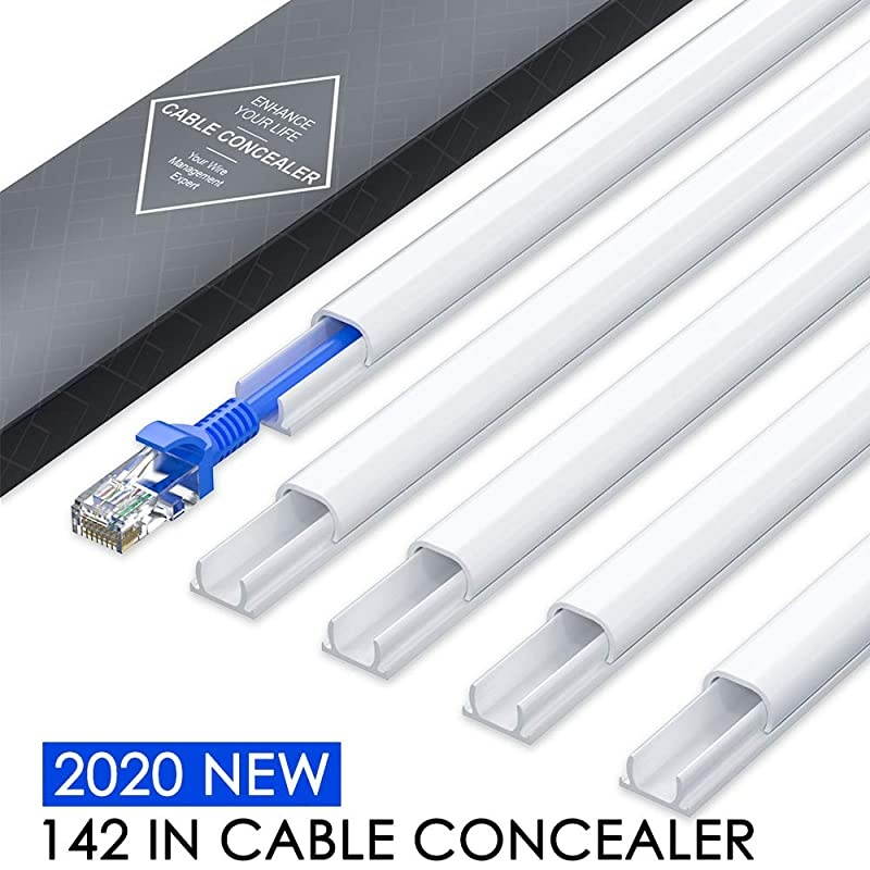 New Cord Hider 142in Mini Wire Cable Cover PVC Cable Concealer Channel Paintable Cord Cover to Hide Speaker Wire Ethernet Cable 9X L157in W05in H035in CC05 White