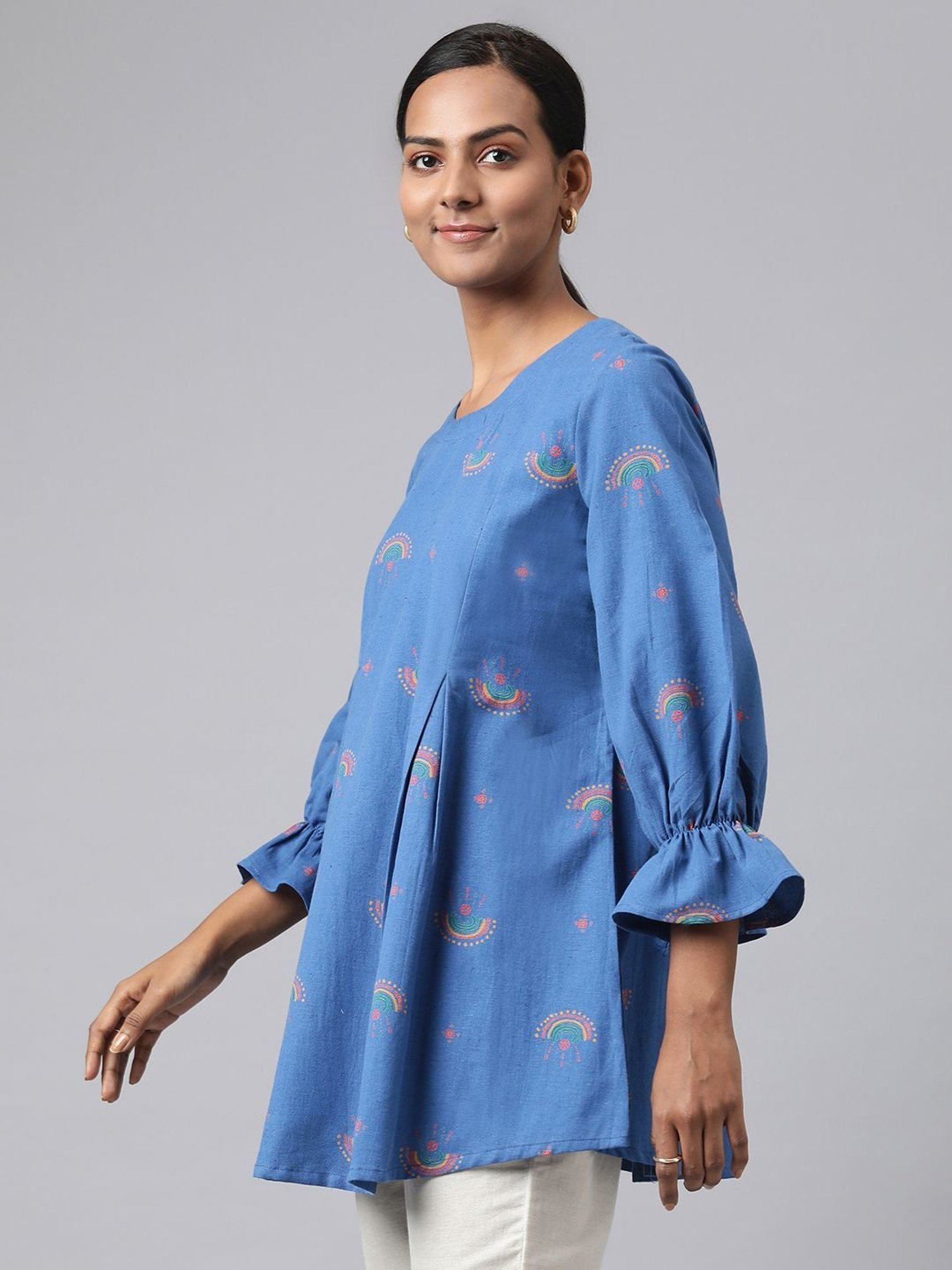Fabindia Blue Cotton Printed Tunic