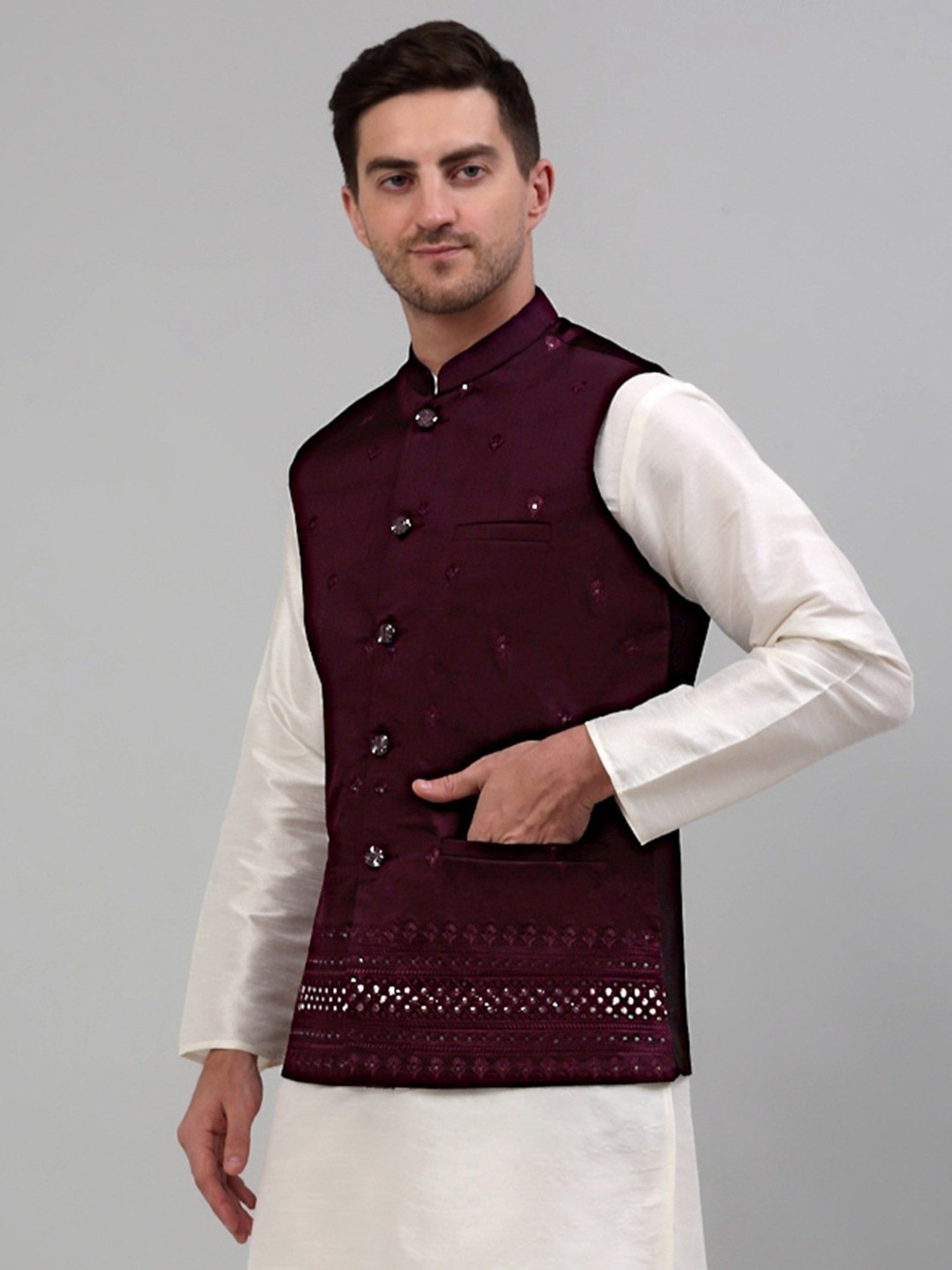 VASTRAMAY Teal Green Regular Fit Printed Nehru Jacket