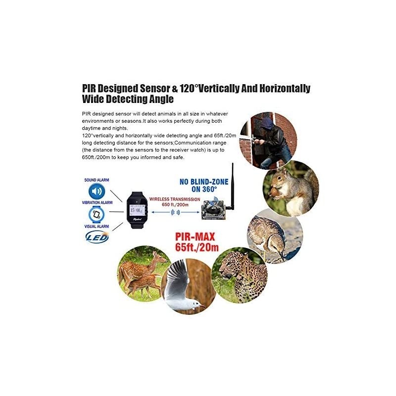 Security Sensors/Outdoor Animals Alarm System Kit 360&deg;20m/ Long Range IR IP54 Motion Detector&Sensor with Sound/Vibration/Visual Three Alerts for Hunting/Camping/Home Security