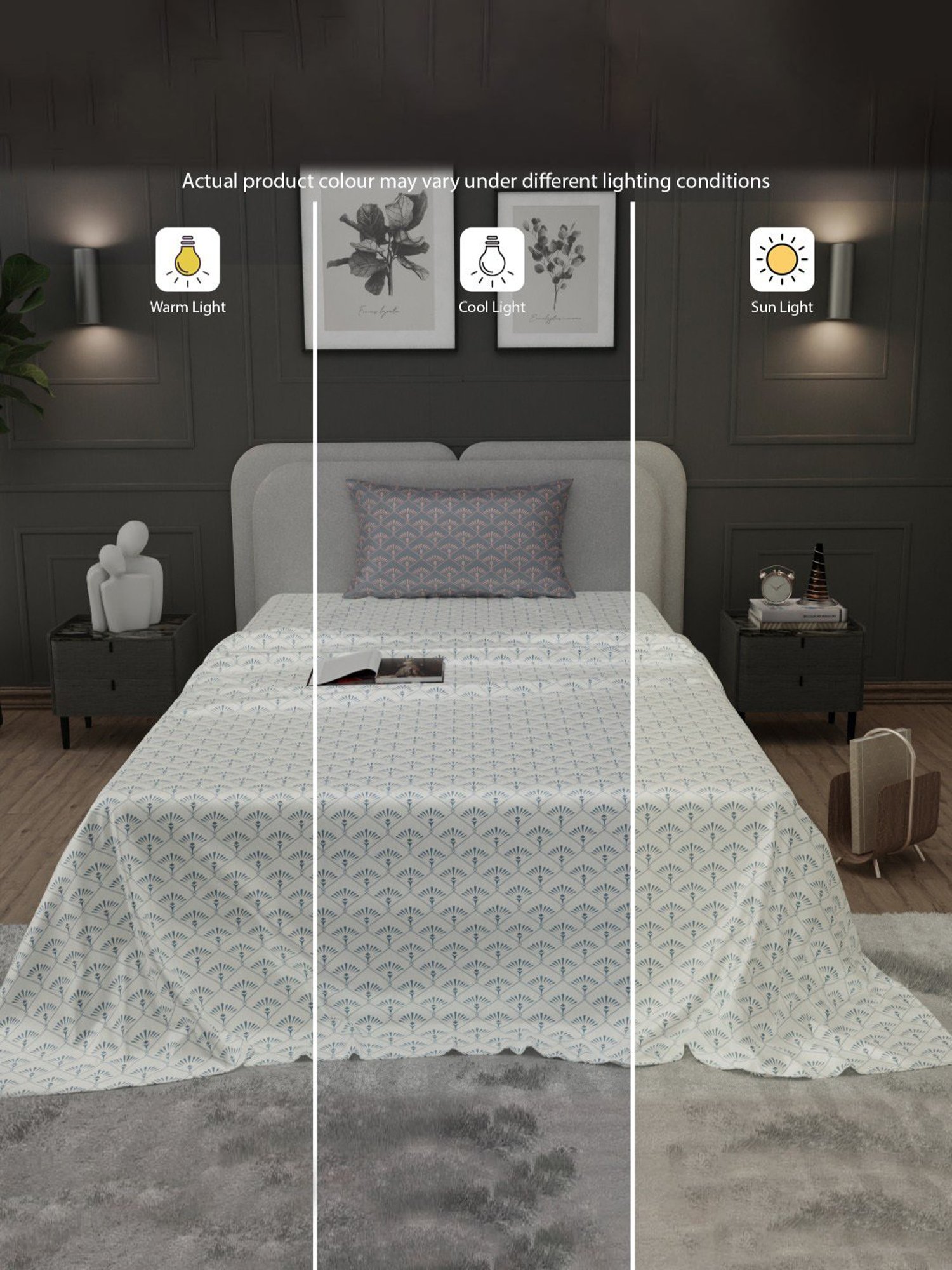 Stoa Paris Elegance Blue Polyester 300 TC Sateen Single Size Bed Sheet With 1 Pillow Cover