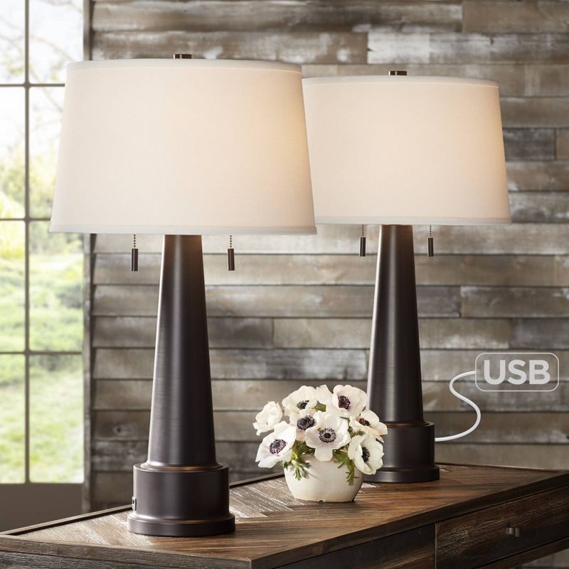 360 Lighting Wallis Black Column Table Lamps with USB Port Set of 2