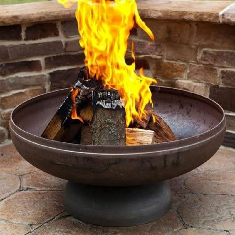 Ohio Flame Patriot 30-Inch Round 3/8-Inch Thick Solid Carbon Steel Wood-Burning Outdoor Backyard Fire Bowl Pit with Center Drainage Hole, Silver
