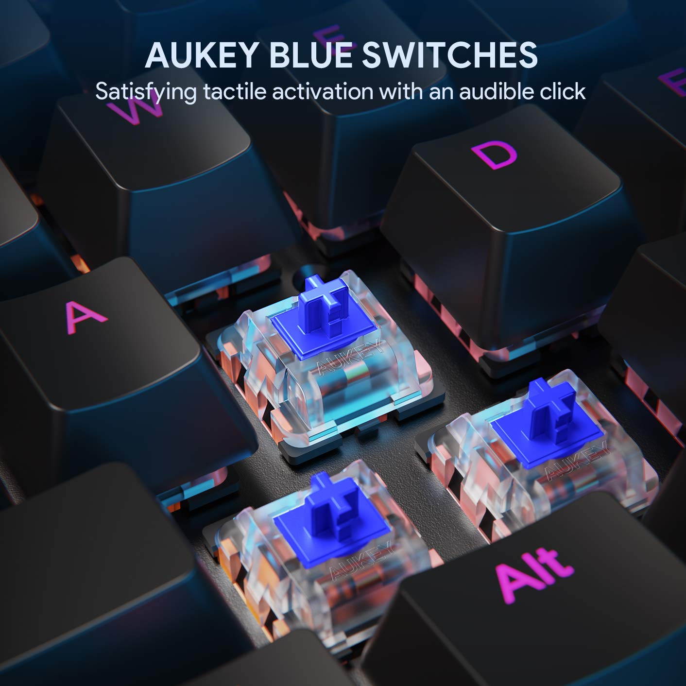 AUKEY Mechanical Gaming Keyboard with Customizable RGB Backlight, Tactile & Clicky Blue Switches, 104-Key Anti-Ghosting Wired Keyboard with Surround Lighting, Steel Body for PC and Laptop