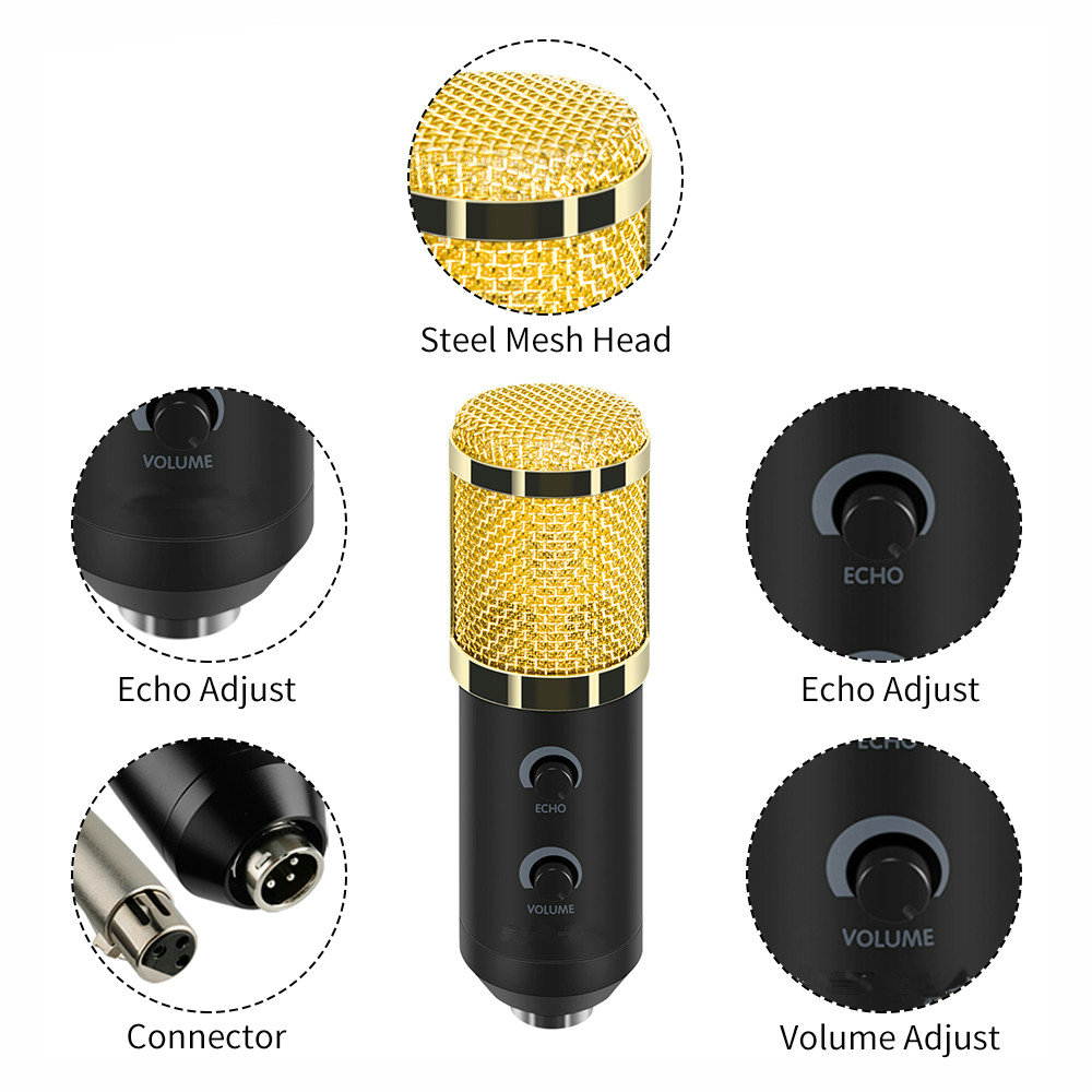 MK-F200FL USB Condenser Microphone With Tripod For Computer Condenser Studio Video Recording Karaoke Mic