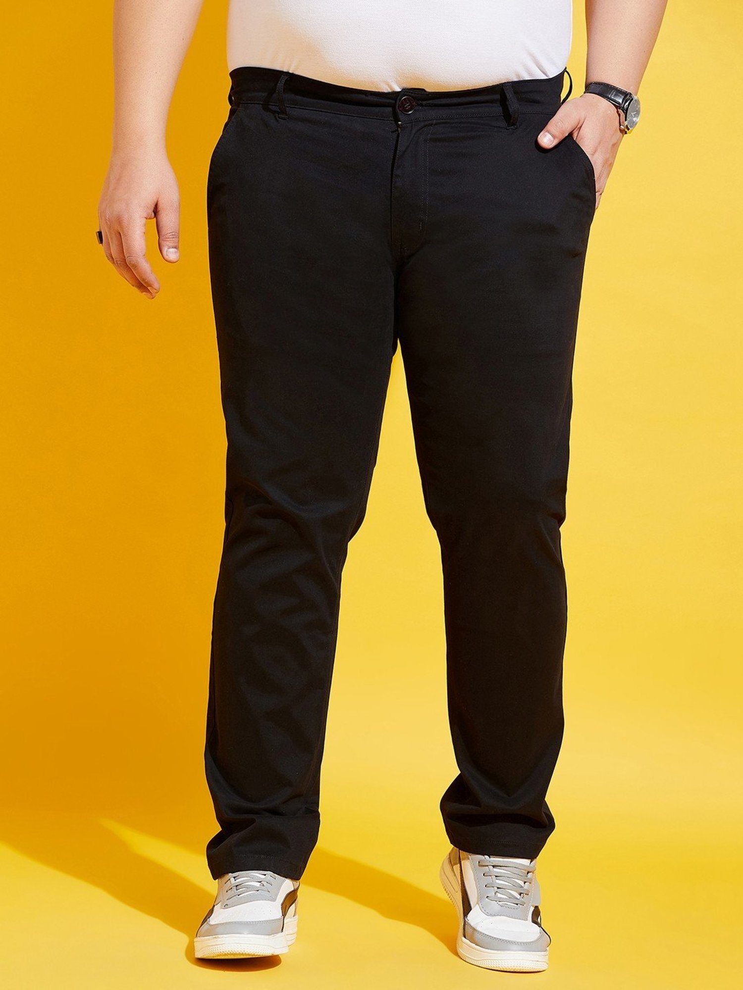Bigbanana Plus Size Black Cotton Regular Fit Trousers